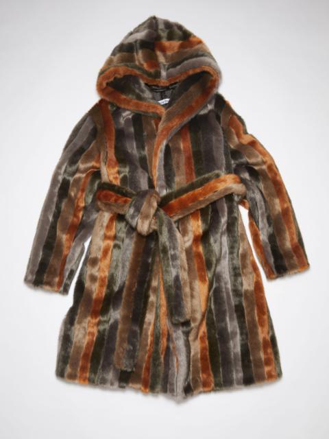 Acne Studios Striped furry hooded coat - Brown