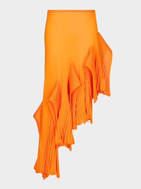 Alaïa Asymmetric Godet Ruffle Midi Skirt