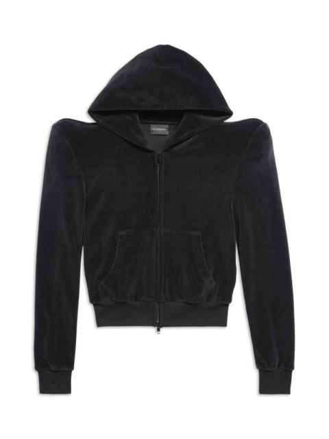 Round Shoulder Zip-up Hoodie Small Fit in Black