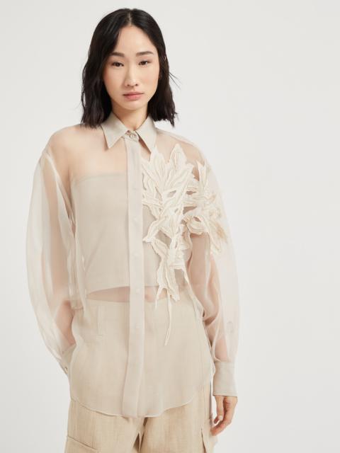 Brunello Cucinelli Crispy silk shirt with herbarium appliqué