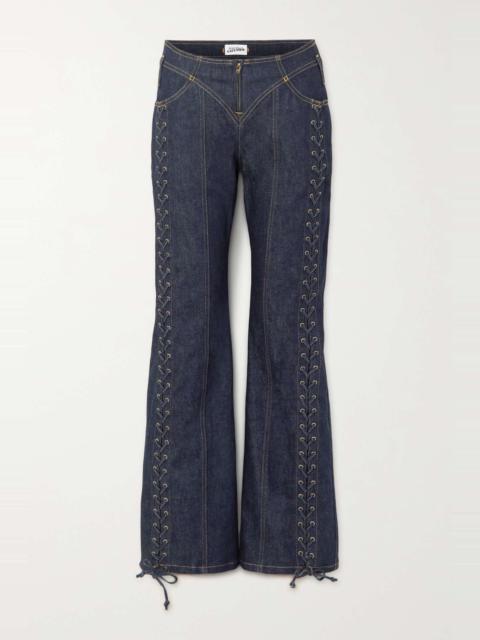 Lace-up low-rise wide-leg jeans