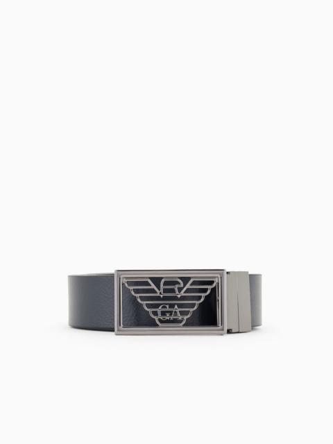 EMPORIO ARMANI Two-toned reversible leather belt with one side in palmellato leather