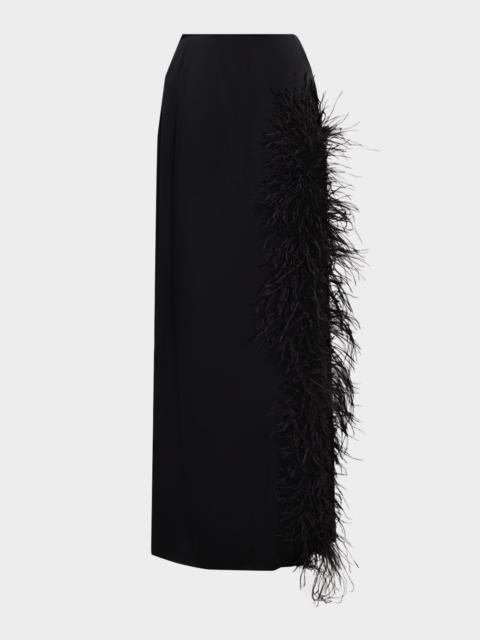 LAPOINTE Feather-Trimmed Slit Satin Maxi Skirt