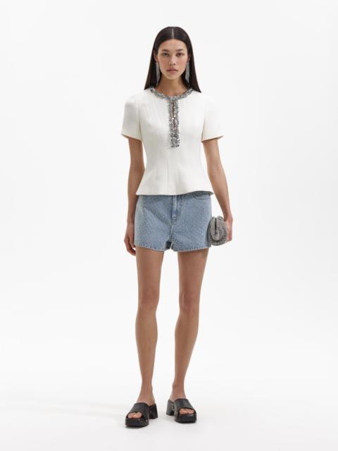 self-portrait Cream Crepe Embellished Top