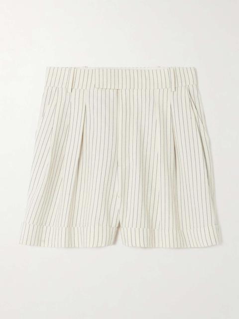 FRAME Pleated pinstriped cotton-blend drill shorts