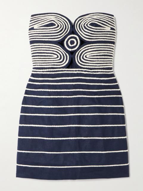 ANDRES OTALORA Muy Poetica Strapless Rope-trimmed Cutout Linen Mini Dress