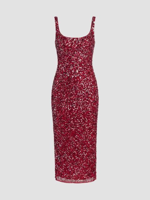 MAC DUGGAL Women's Sequined Scoop Neck Midi Dress - Red