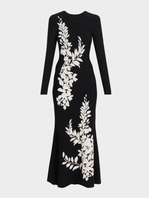 LELA ROSE Velvet Jacquard Knit Long-Sleeve Ankle Dress