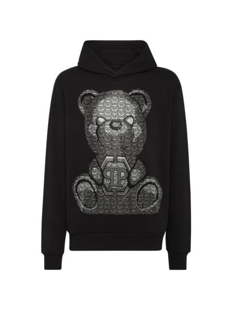teddy bear-print cotton hoodie