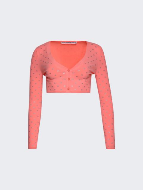 Alexander Wang Crystal Logo V-Neck Cropped Cardigan Anime Pink