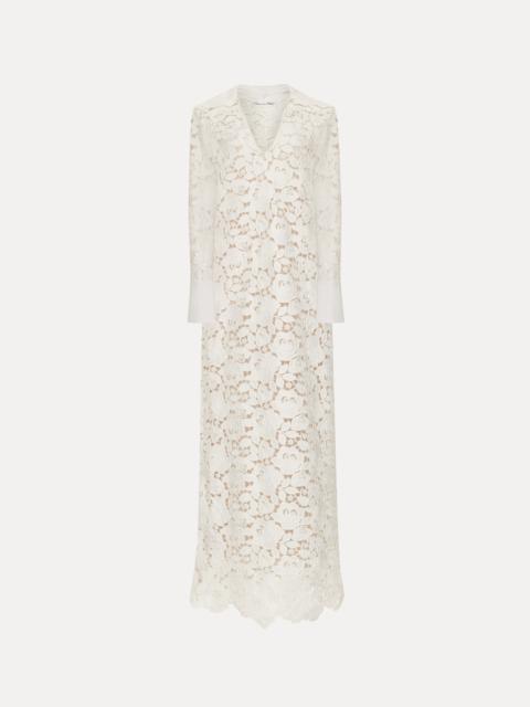 Oscar de la Renta ENGLISH ROSE GUIPURE LONG SLEEVE GOWN