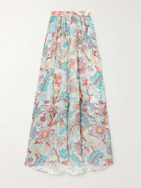 Pleated floral-print silk-chiffon maxi skirt