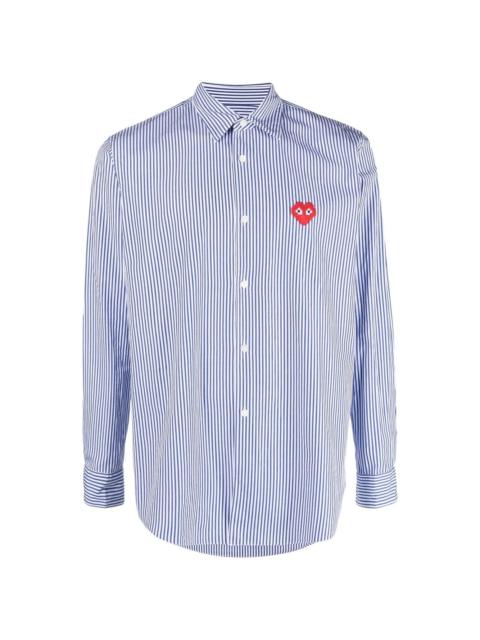 embroidered-logo striped shirt