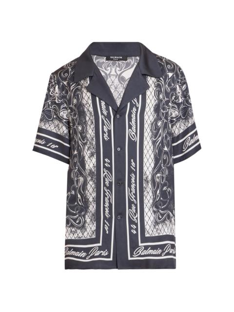 Balmain Men's Foulard Satin Camp Shirt - Gris Fonce Blanc