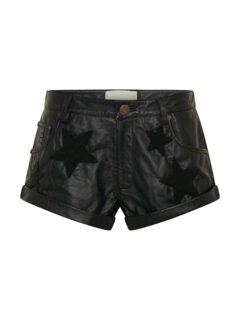 ONE TEASPOON Bandits Low Waist Embellished Leather Shorts - Black Star