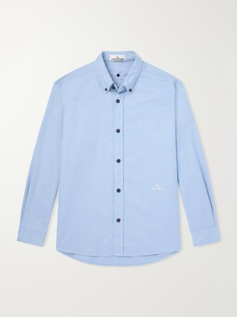 Stone Island Button-Down Collar Logo-Embroidered Organic Cotton-Tela Shirt