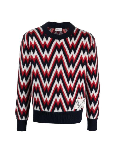 logo-patch patterned wool jumper