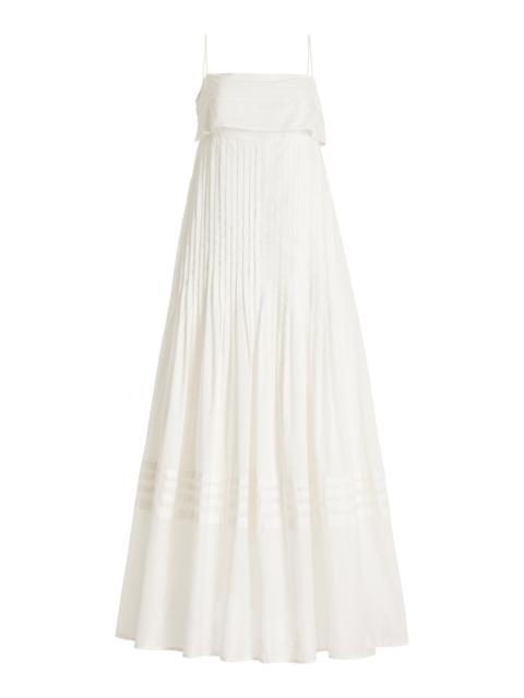 STAUD Kristina Pleated Cotton Maxi Dress ivory