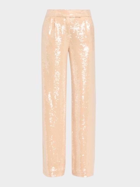 LaQuan Smith Sequin Pleated Wide-Leg Trousers