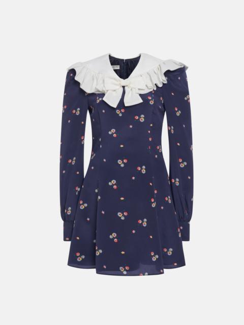 Alessandra Rich FLOWER PRINT SILK MINI DRESS WITH COLLAR