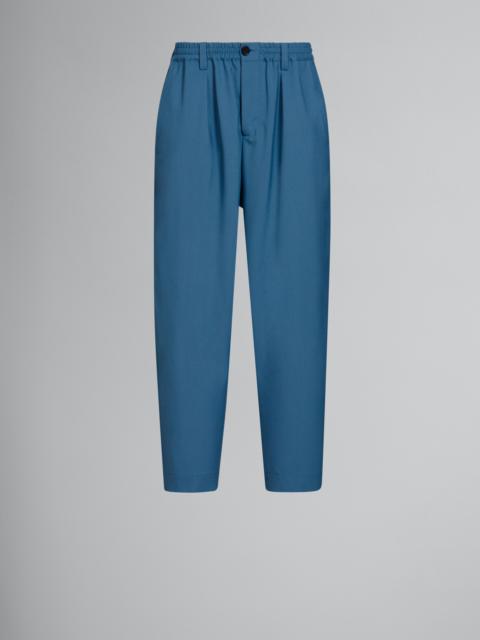 Marni BLUE TROPICAL WOOL DRAWSTRING TROUSERS WITH PLEATS