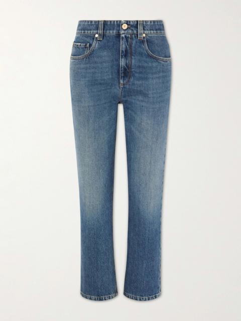 Brunello Cucinelli Cropped Bead-embellished Straight-leg Jeans