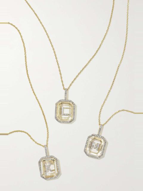 Initial 14-karat gold, quartz and diamond necklace