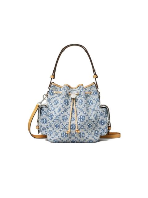 TORY BURCH T Monogram Denim Bucket Bag with Pockets