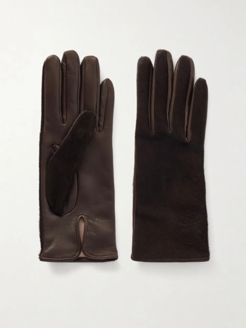 NOUR HAMMOUR Calf hair and leather gloves Brown