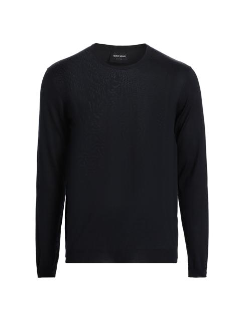 GIORGIO ARMANI Men's Silk-Cotton Knit Crewneck Sweater - Blue