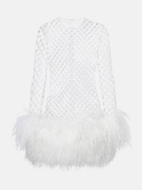 Feather-trimmed sequined minidress