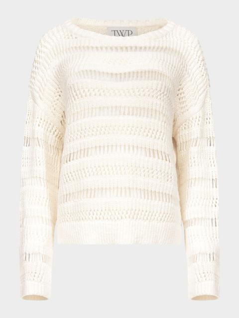TWP Wide-Neck Open Stitch Sweater