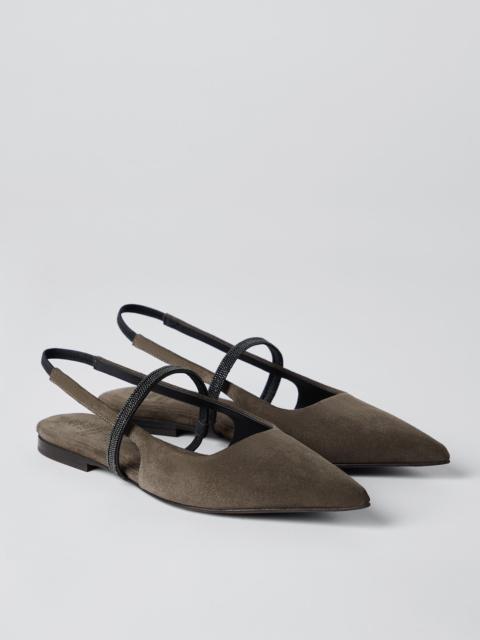 Brunello Cucinelli Suede slingback flats with shiny strap