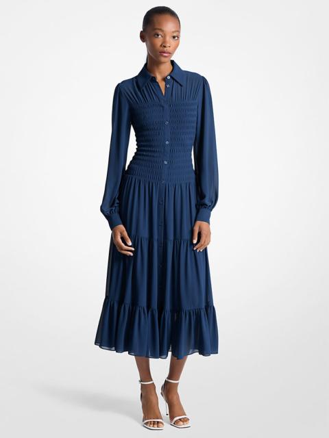 MICHAEL KORS Smocked Georgette Shirtdress