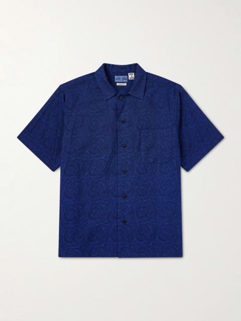 Blue Blue Japan Camp-Collar Cotton-Jacquard Shirt