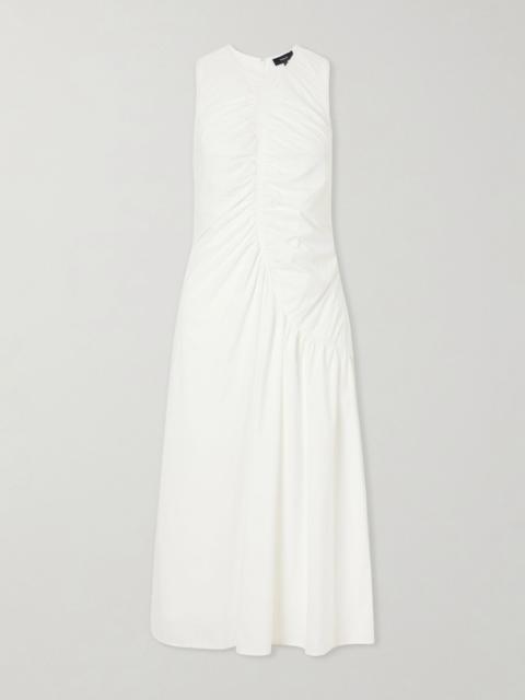 Theory Ruched cotton-blend sateen midi dress White
