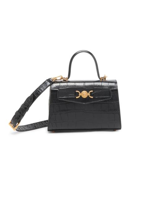 VERSACE Women's Small Croc-Embossed Leather Top Handle Bag - Black Gold