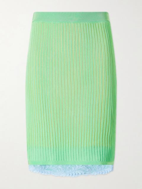 VERSACE Lace-trimmed Ribbed-knit Midi Skirt