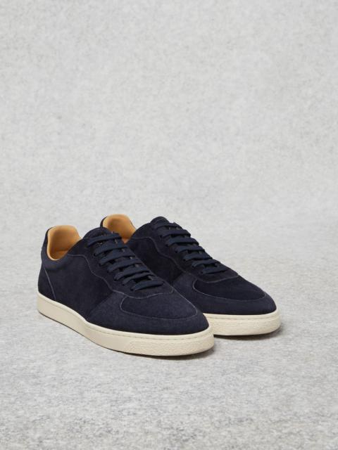 Washed suede sneakers with natural rubber sole