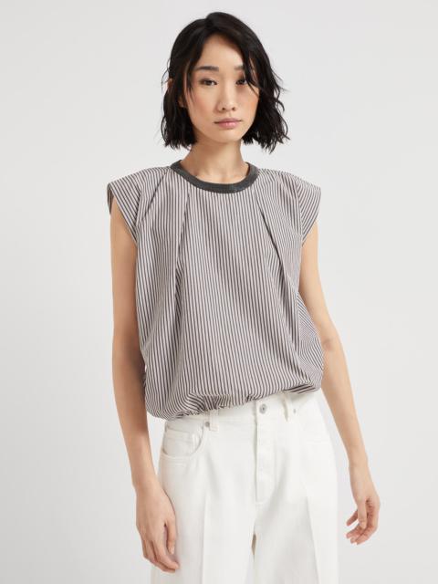 Brunello Cucinelli Multi-stripe poplin balloon top with precious collar