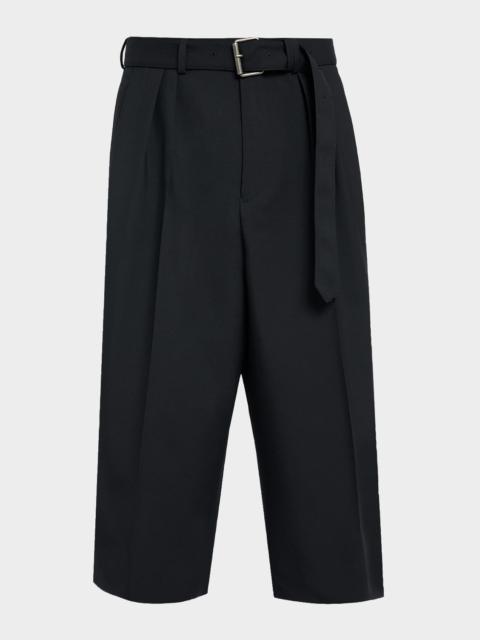 Dries Van Noten Men's Preaches Wool Mohair Belted Wide-Leg Shorts