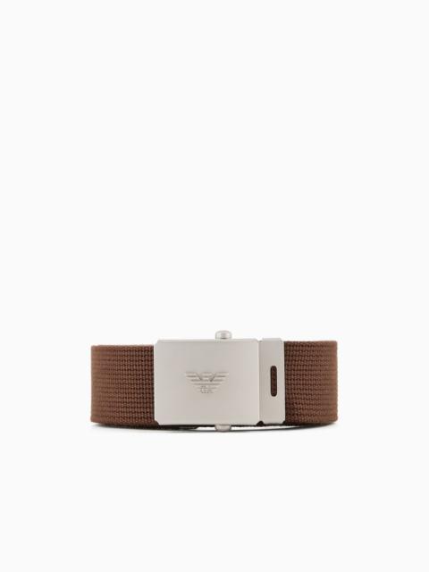 Emporio Armani Sustainability Values Capsule Collection webbing belt with buckle