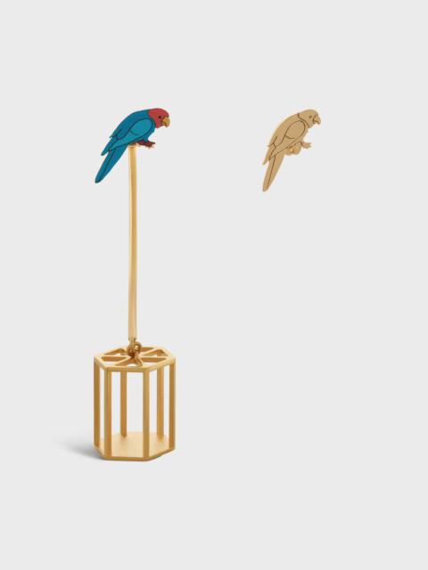CELINE ANIMALERIE PARROT EARRING IN BRASS WITH GOLD FINISH AND MULTICOLOUR PRINT