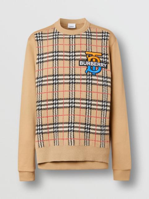 Burberry Monogram Motif Check Cashmere Panel Sweatshirt