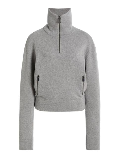 Victoria Beckham Half Zip Milano Cashmere Sweater light grey