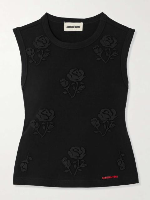 SHUSHU/TONG Stereo floral-appliquéd stretch-cotton jersey tank