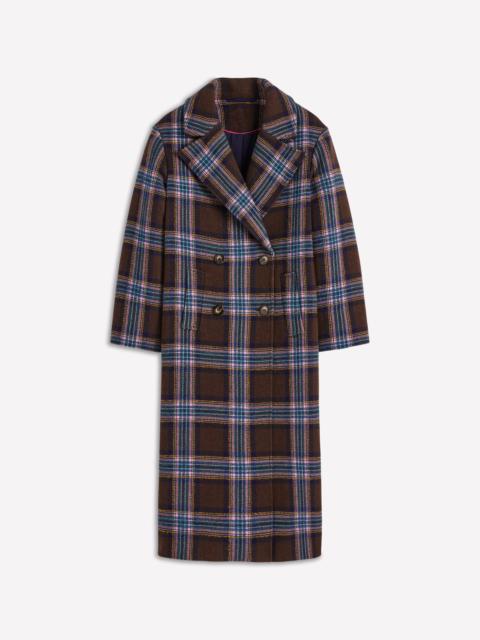 BODEN Cocoon Wool Coat-Brown, Teal and Pink Check
