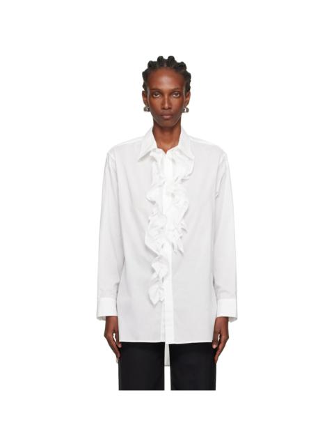 Y's White Cotton Lawn Untrimmed Frill Shirt