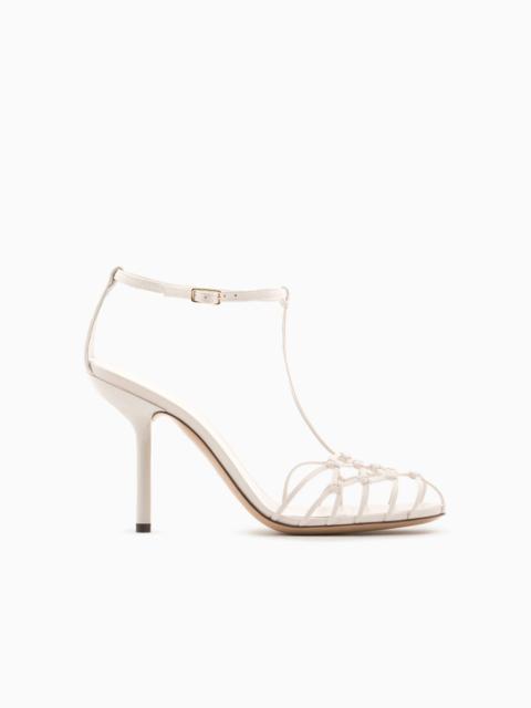 EMPORIO ARMANI Nappa-leather T-sandals with mesh-weave heels