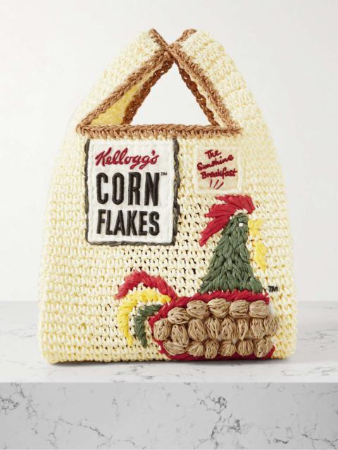 Cornflakes mini embroidered raffia tote